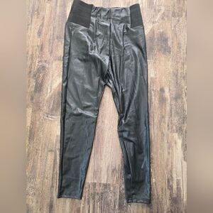A New Day Vegan Womens Black SZ Medium Leather Pants Part Elastic Waist Leggings